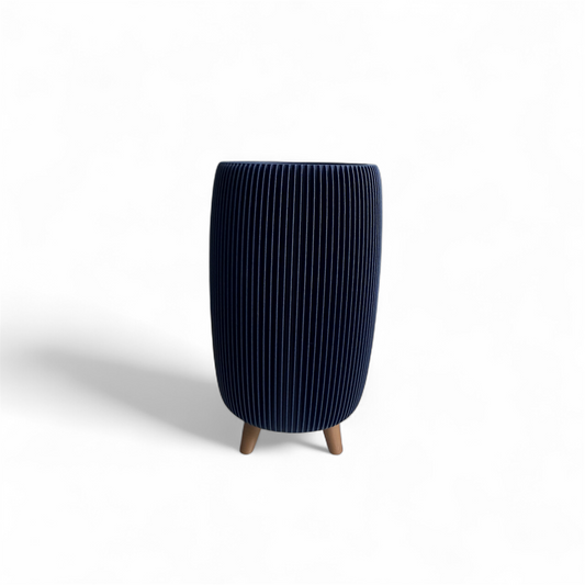 Retro Ribbed High Planter - Navy