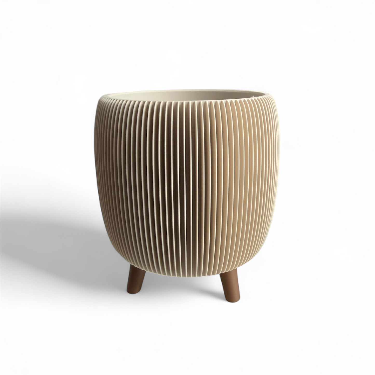 Retro Ribbed Planter - Bone Tall