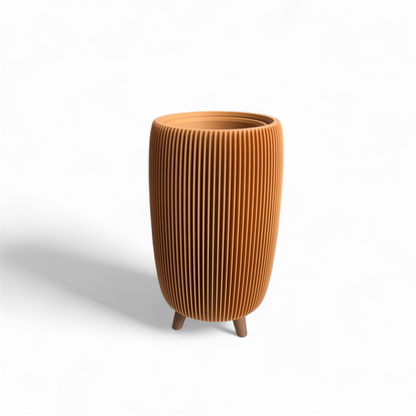 RETRO RIBBED TALL PLANTER CARAMEL