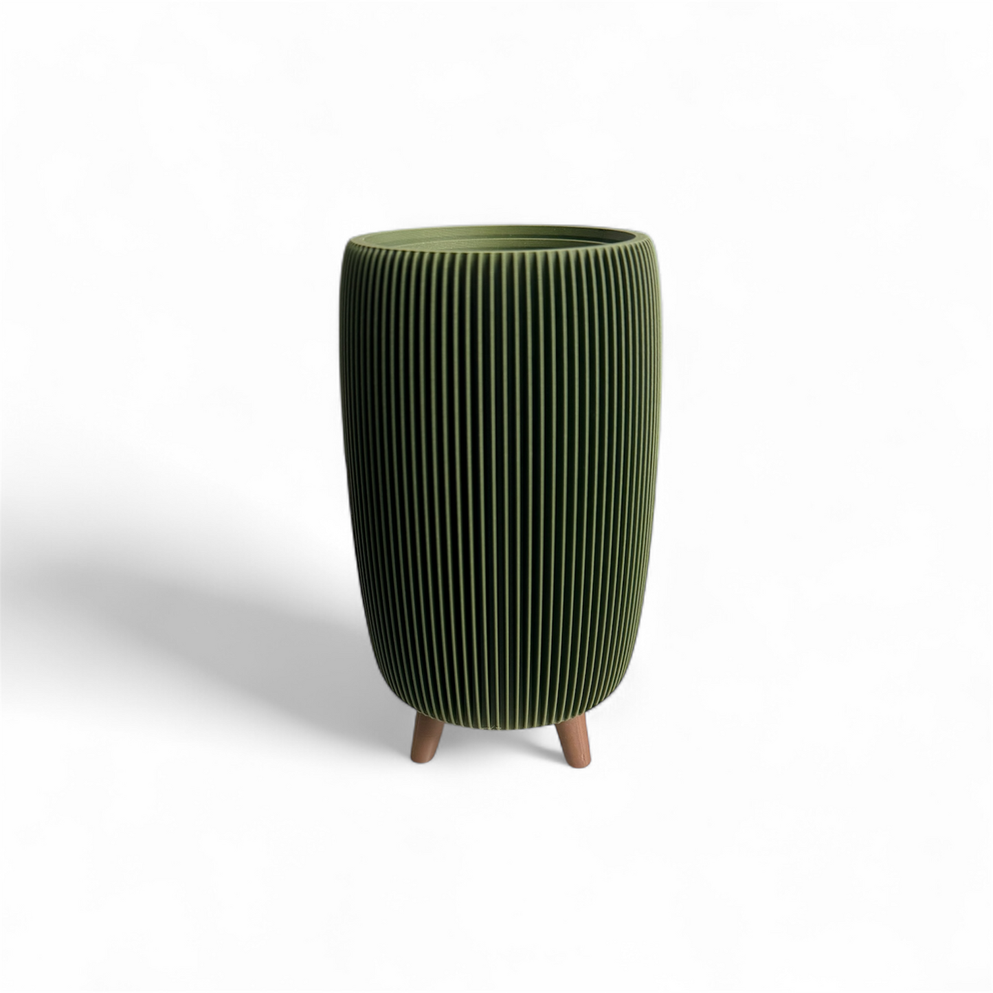 RETRO RIBBED PLANTER OLIVE MATTE TALL