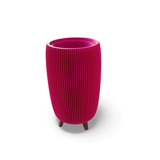 RETRO RIBBED HIGH PLANTER RASPBERRY SATIN
