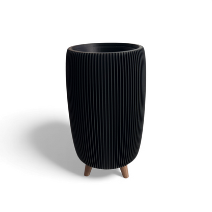 RETRO RIBBED HIGH PLANTER BLACK SATIN