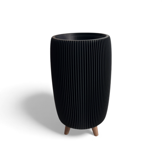 RETRO RIBBED HIGH PLANTER BLACK SATIN