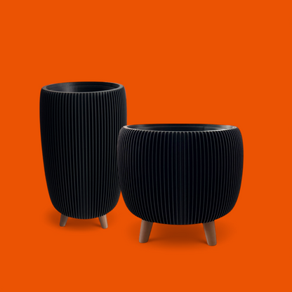 RETRO RIBBED HIGH PLANTER BLACK SATIN