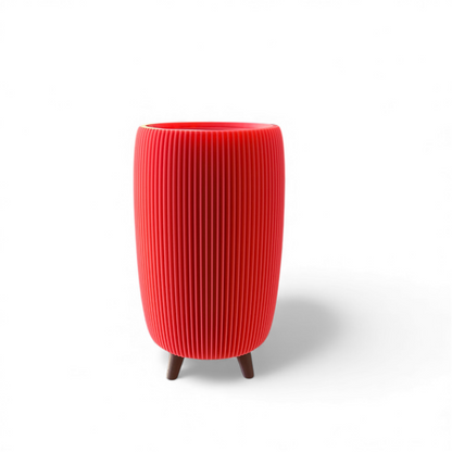 RETRO RIBBED PLANTER RED SATIN TALL