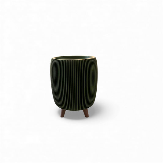 RETRO RIBBED PLANTER OLIVE MATTE SMALL