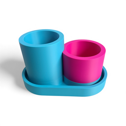 Overlapping Brights Double Planter Turquoise/Raspberry Pink