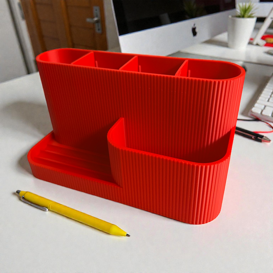 Desk Organiser/Phone Stand Red Satin