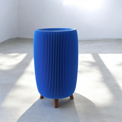 RETRO RIBBED TALL PLANTER TRUE BLUE SATIN