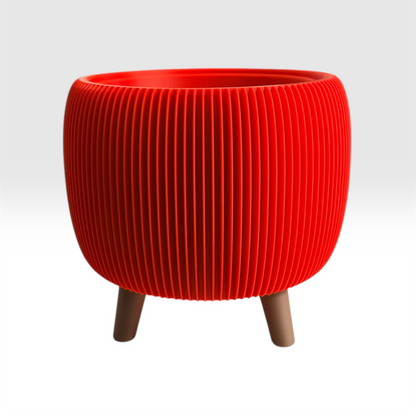 RETRO RIBBED PLANTER RED SATIN LARGE