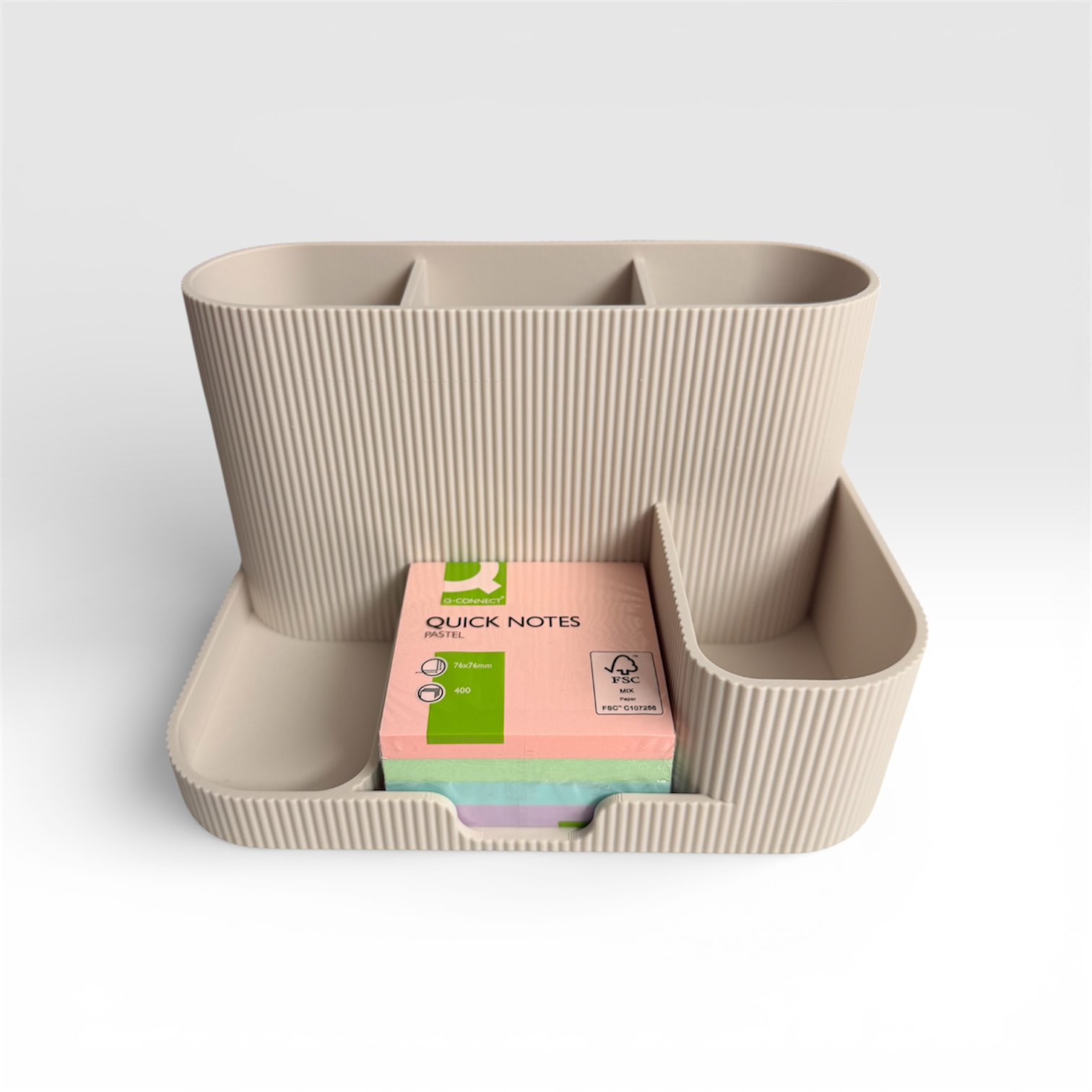 Bone matte desk organiser with compartments and sticky notes holder for tidy workspace