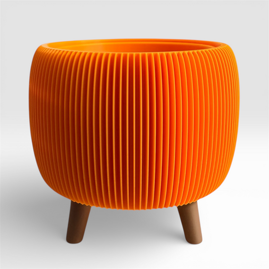 RETRO RIBBED PLANTER VIBRANT ORANGE LARGE