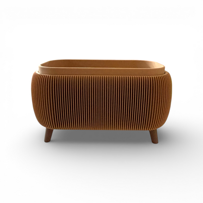 Retro Rounded Oblong Planter in latte matte with ribbed texture and raised feet for indoor plants