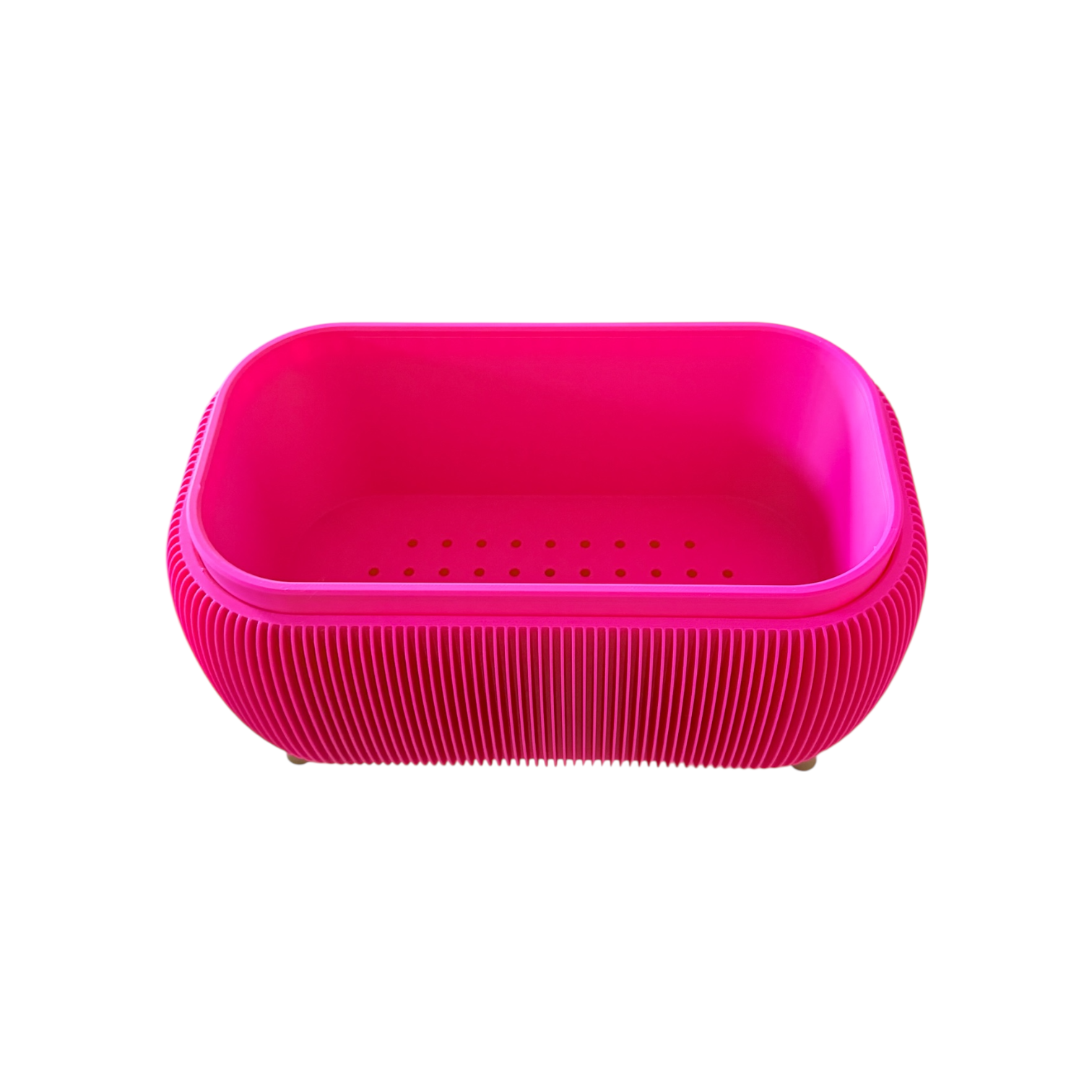 Retro rounded oblong raspberry satin planter with ribbed texture and drainage liner for herbs and small plants