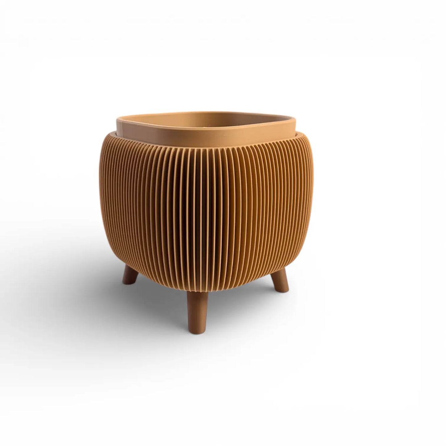 Retro Rounded Square Planter latte matte with ribbed texture and raised feet for indoor plants