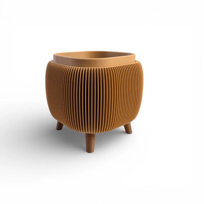 Retro Rounded Square Planter latte matte with ribbed texture and raised feet for indoor plants