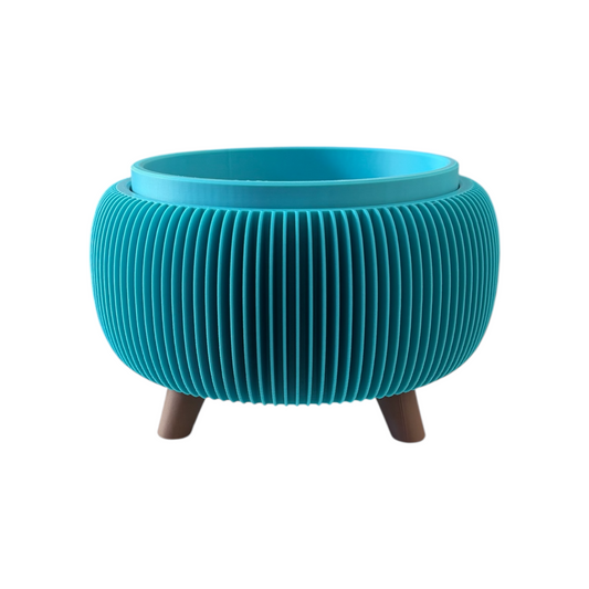 RETRO RIBBED LOW PLANTER TURQUOISE