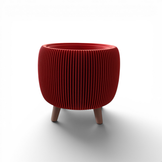 RETRO RIBBED PLANTER DARK RED MATTE