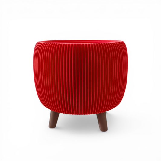 RETRO RIBBED PLANTER RED MATTE LARGE