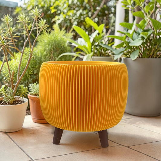RETRO RIBBED OUTDOOR PLANTER YELLOW