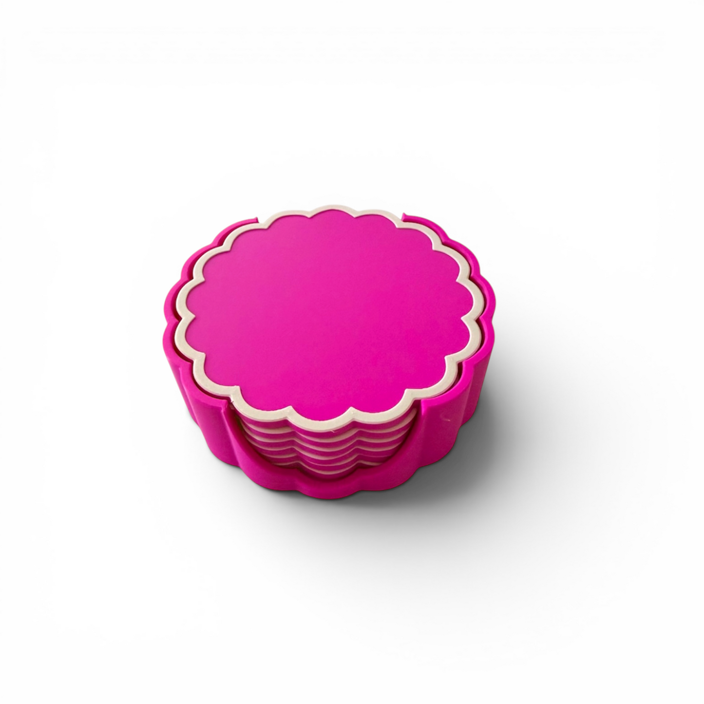 RETRO SCALLOPED COASTER SET RASPBERRY