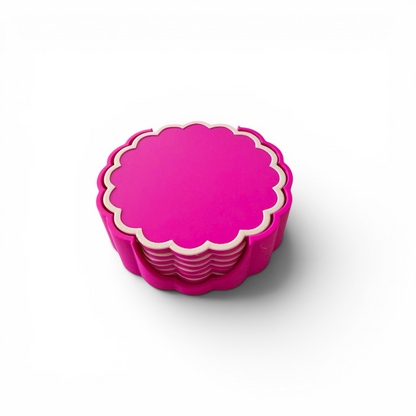 RETRO SCALLOPED COASTER SET RASPBERRY