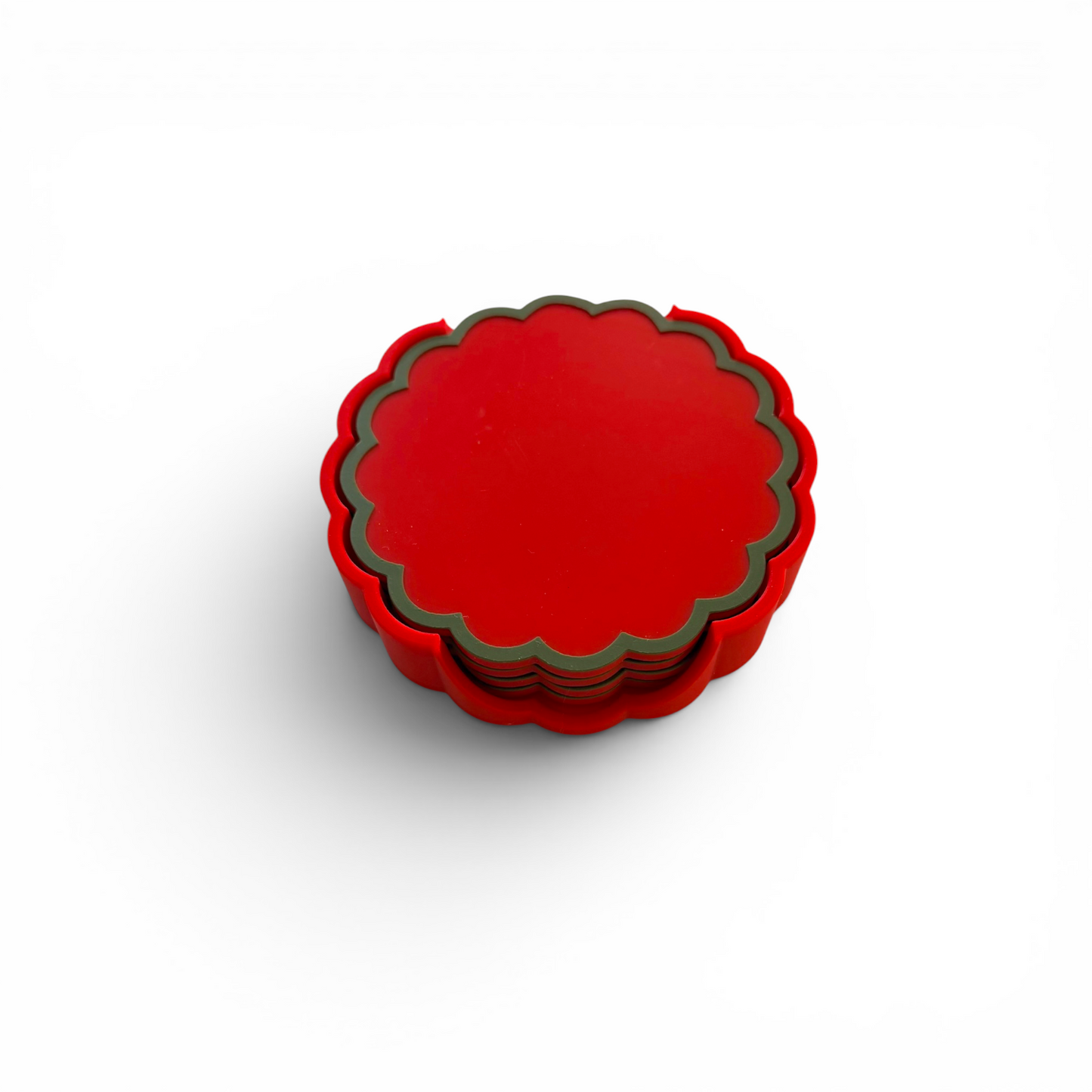 RETRO SCALLOPED COASTER SET RED AND OLIVE