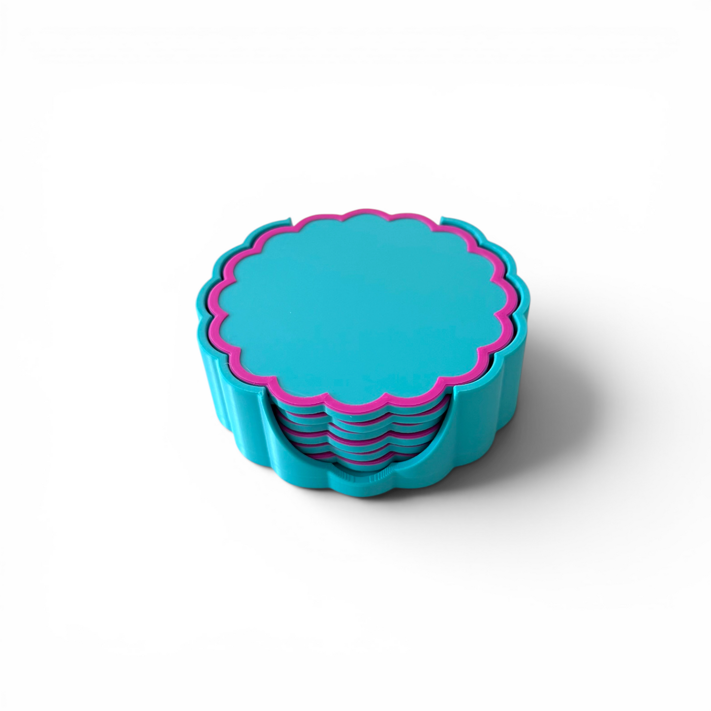 RETRO SCALLOPED COASTER SET TURQUOISE AND RASPBERRY