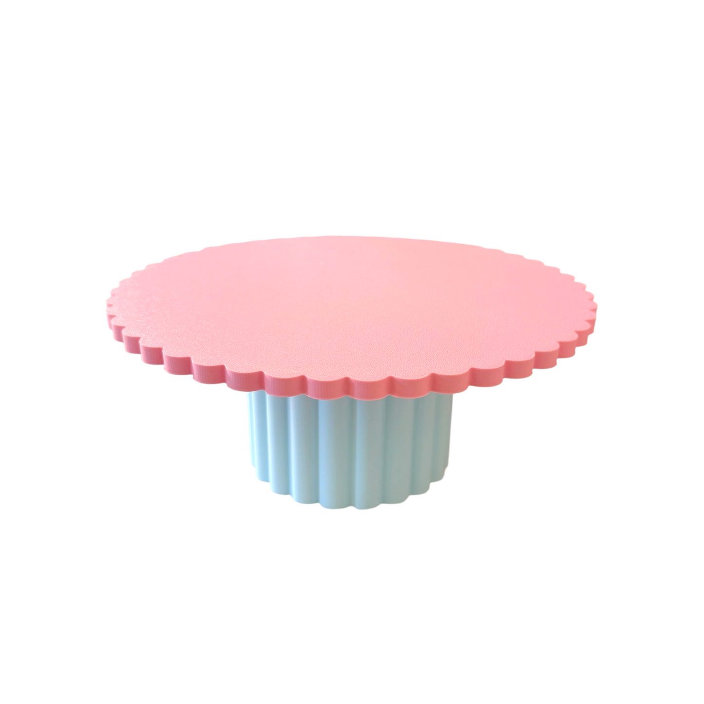 SCALLOPED CAKE STAND PINK AND BLUE