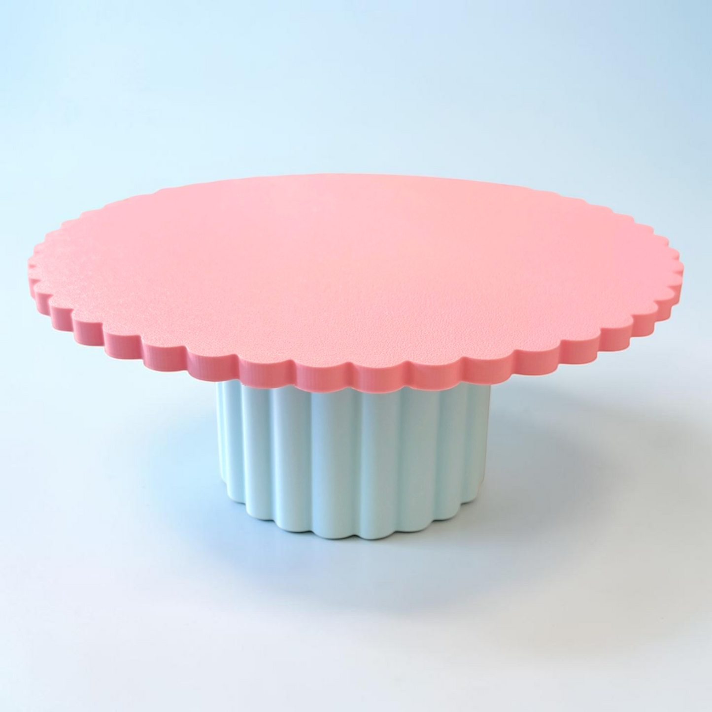 SCALLOPED CAKE STAND PINK AND BLUE