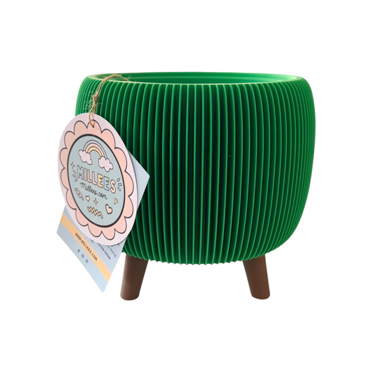 RETRO RIBBED PLANTER GREEN SATIN