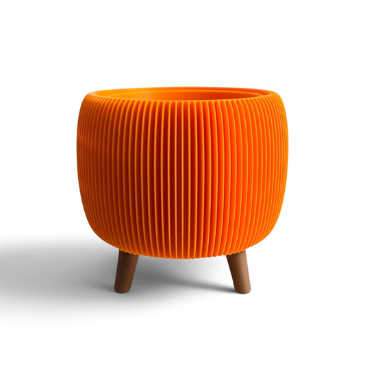 RETRO RIBBED PLANTER VIBRANT ORANGE LARGE