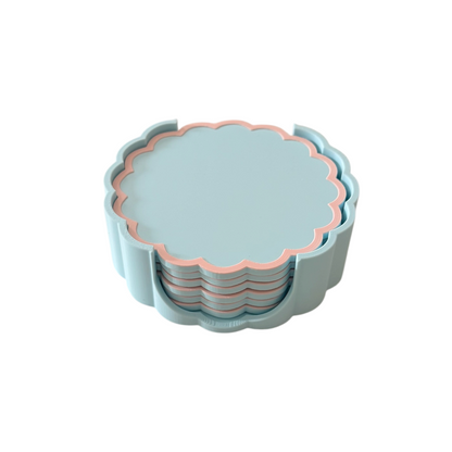 RETRO SCALLOPED COASTER SET BLUE/PINK