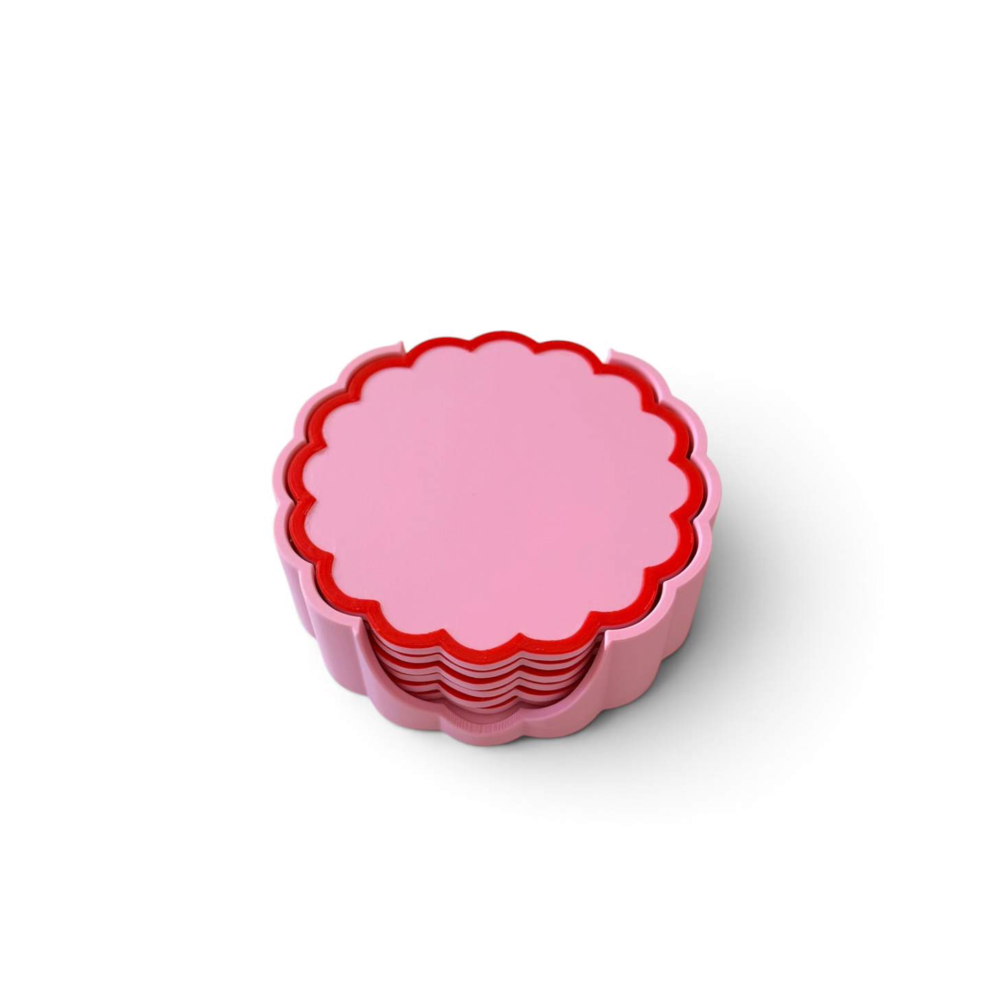 RETRO SCALLOPED COASTER SET PASTEL PINK AND RED