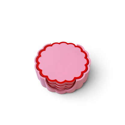 RETRO SCALLOPED COASTER SET PASTEL PINK AND RED