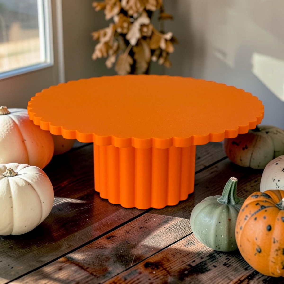 SCALLOPED EDGE CAKE STAND PUMPKIN ORANGE