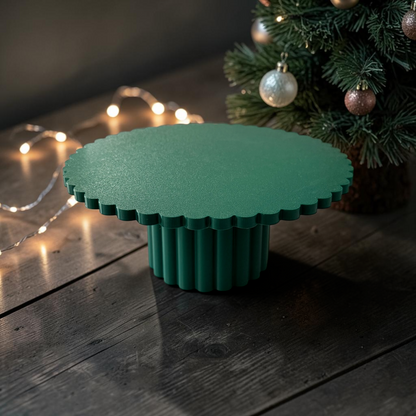 SCALLOPED EDGE CAKE STAND WINTER GREEN