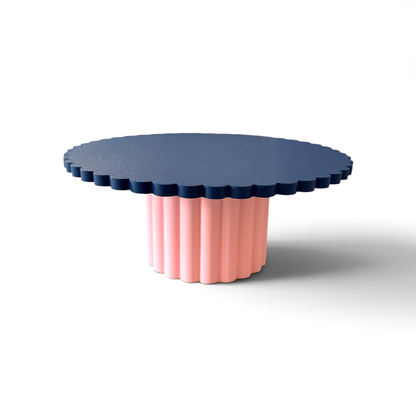SCALLOPED EDGE CAKE STAND NAVY BLUE AND PINK